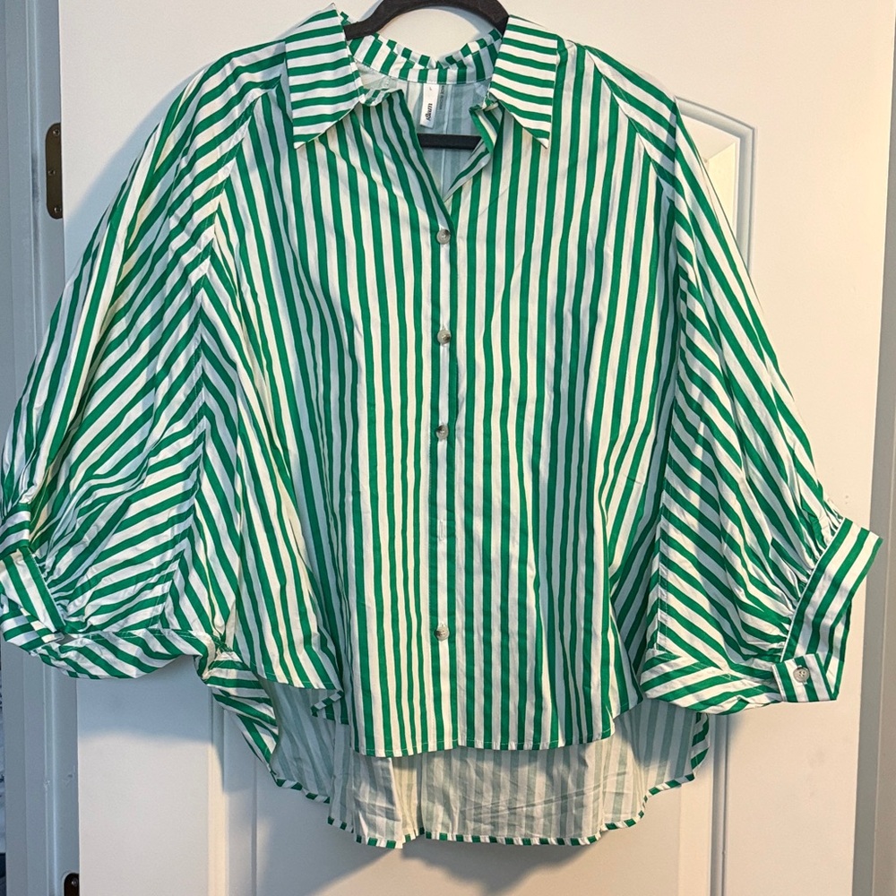 Glam Green and White Striped Blouse